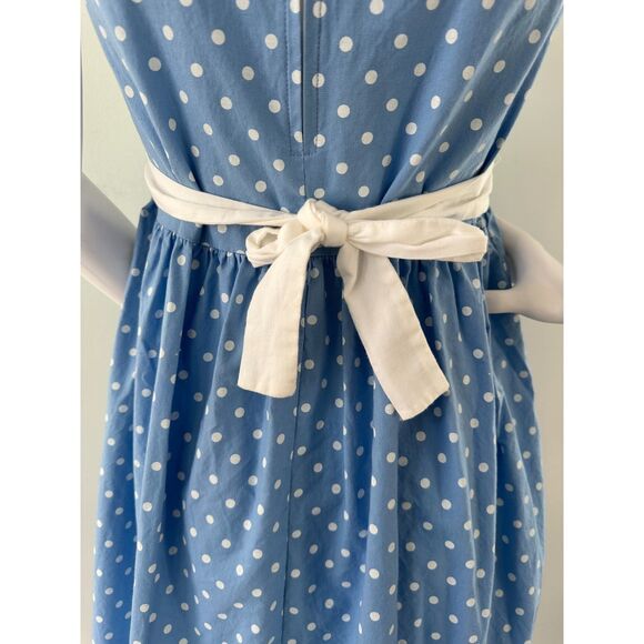 90s Vintage Polka Dot Cornflower Blue Embroidered Sundress size Junior Small - Picture 7 of 12